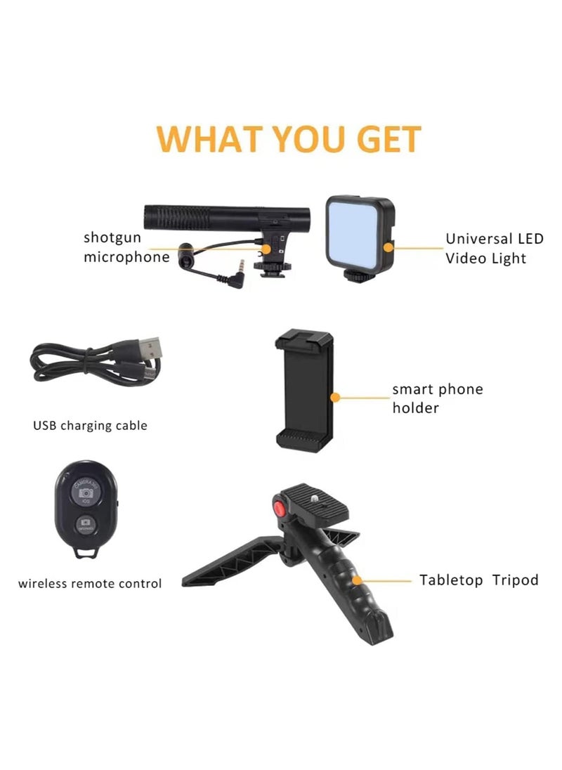 QSHOP - QSHOP® Professional Video Photography Studio Kit for Smartphone and Camera with Microphone, LED Light, Starter Kit Compatible with YouTube TikTok for Content Creators - Image 1