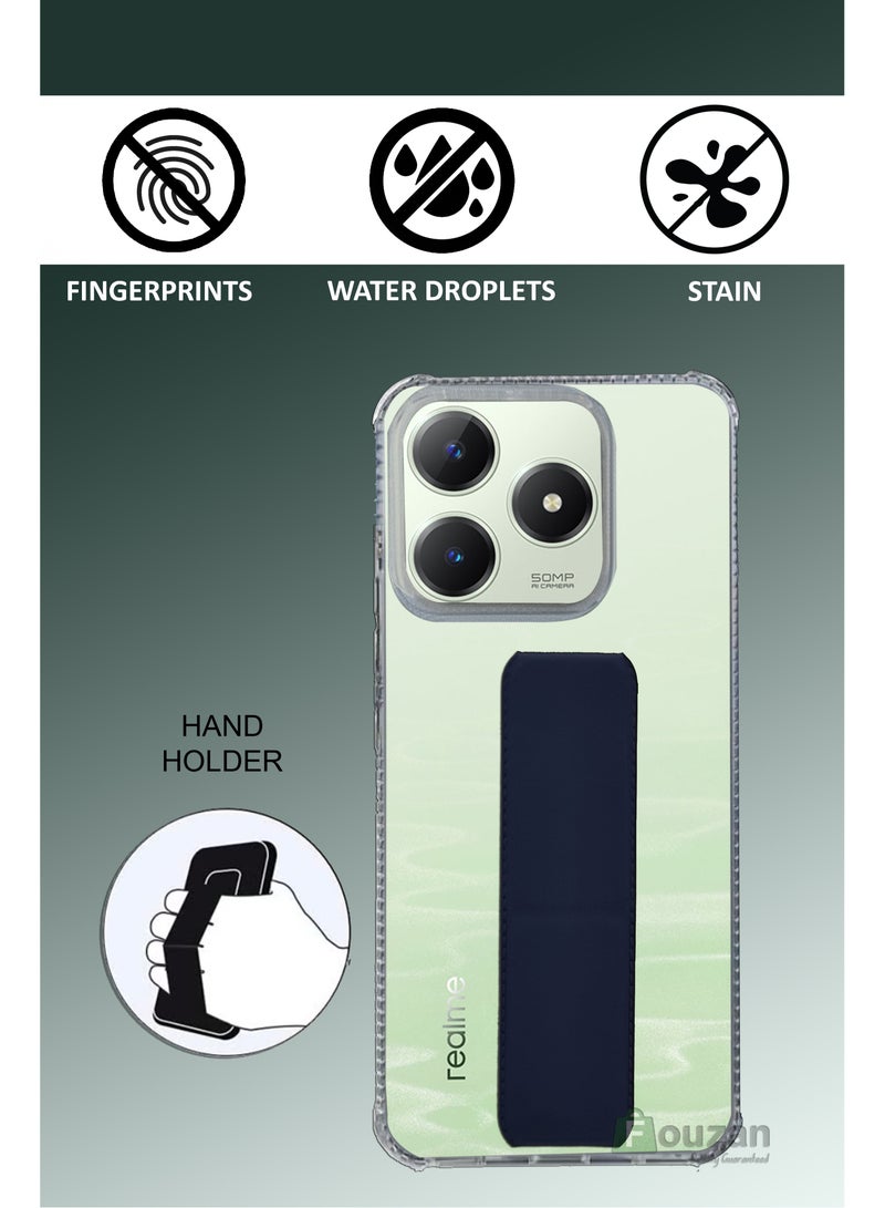 For Realme C63 4G/ C61 4G - Transparent Shock Proof Silicone- Magnetic Case With Hand Grip Holder & Kickstand -Clear/Navy Blue - Image 2