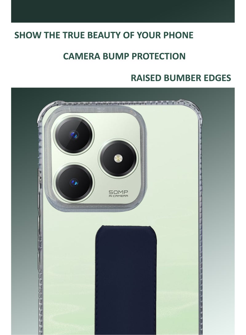 For Realme C63 4G/ C61 4G - Transparent Shock Proof Silicone- Magnetic Case With Hand Grip Holder & Kickstand -Clear/Navy Blue - Image 4