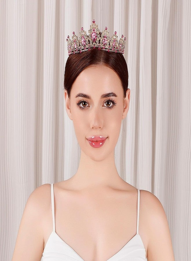 BEAYFILY Tiara for Women, Crown and Tiara for Girl Princess, Bride Wedding Happy Birthday Halloween Cosplay Hair Accessories Decorations (Gold Pink) - Image 2