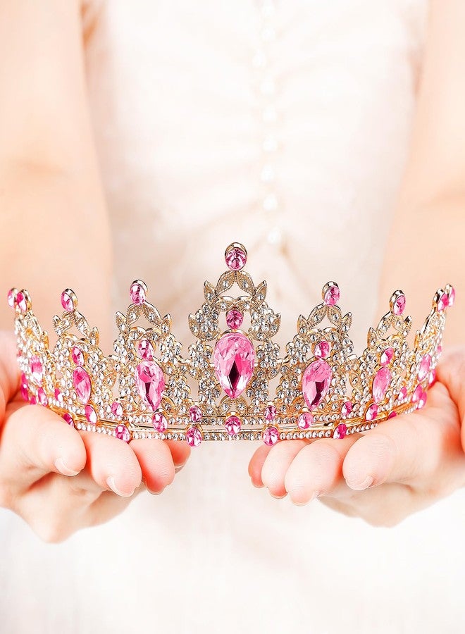 BEAYFILY Tiara for Women, Crown and Tiara for Girl Princess, Bride Wedding Happy Birthday Halloween Cosplay Hair Accessories Decorations (Gold Pink) - Image 4