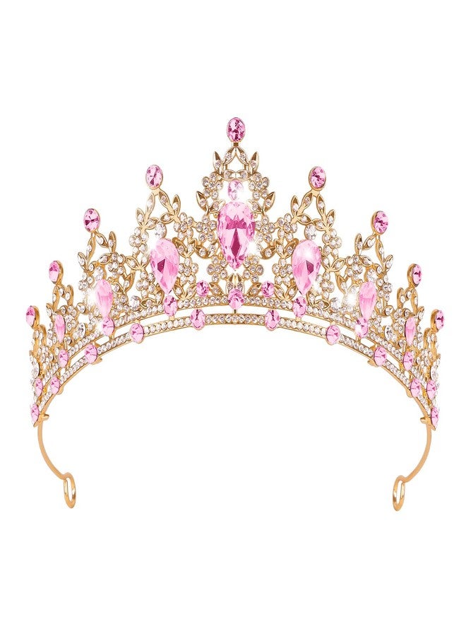 BEAYFILY Tiara for Women, Crown and Tiara for Girl Princess, Bride Wedding Happy Birthday Halloween Cosplay Hair Accessories Decorations (Gold Pink) - Image 1
