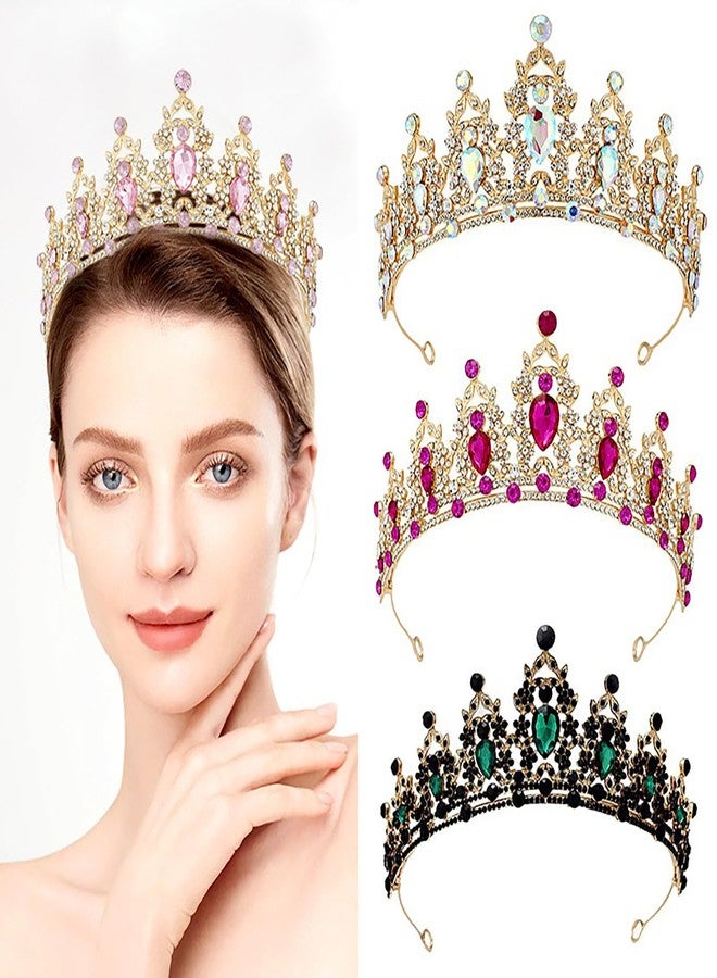BEAYFILY Tiara for Women, Crown and Tiara for Girl Princess, Bride Wedding Happy Birthday Halloween Cosplay Hair Accessories Decorations (Gold Pink) - Image 3