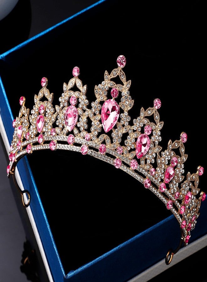 BEAYFILY Tiara for Women, Crown and Tiara for Girl Princess, Bride Wedding Happy Birthday Halloween Cosplay Hair Accessories Decorations (Gold Pink) - Image 5