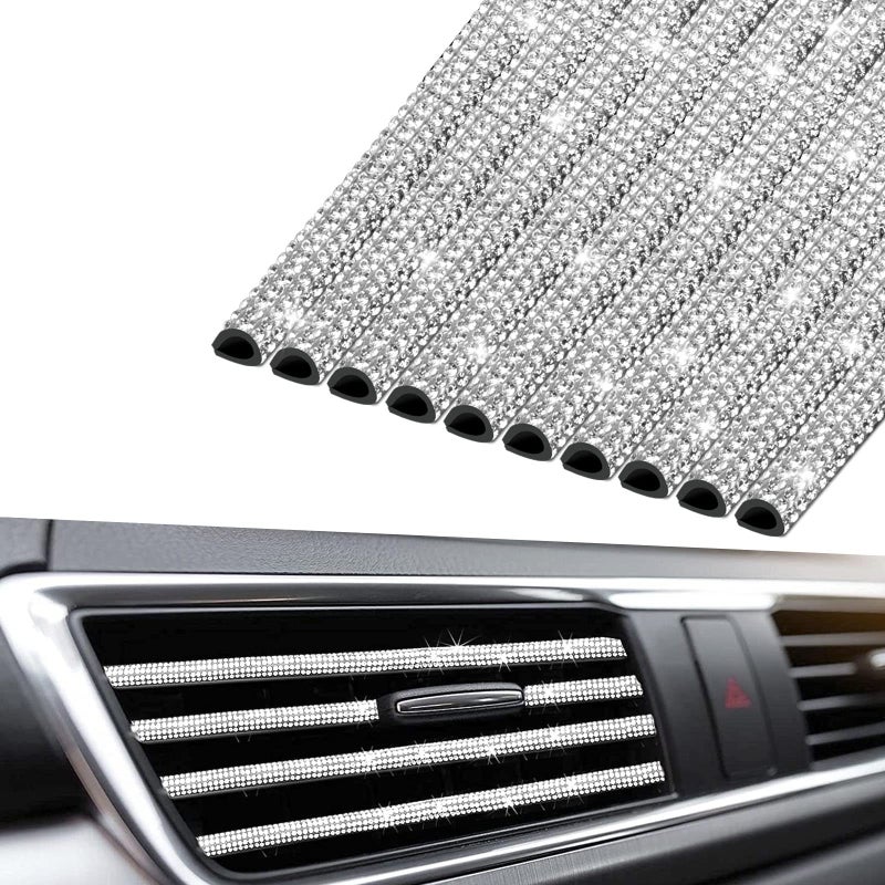 INSAUTO Bling Car Vent Outlet Trim,Bling Car Accessories for Women and Girls,10Pcs Rhinestone Car Air Conditioner Vent Decoration Strip(White) - Image 1