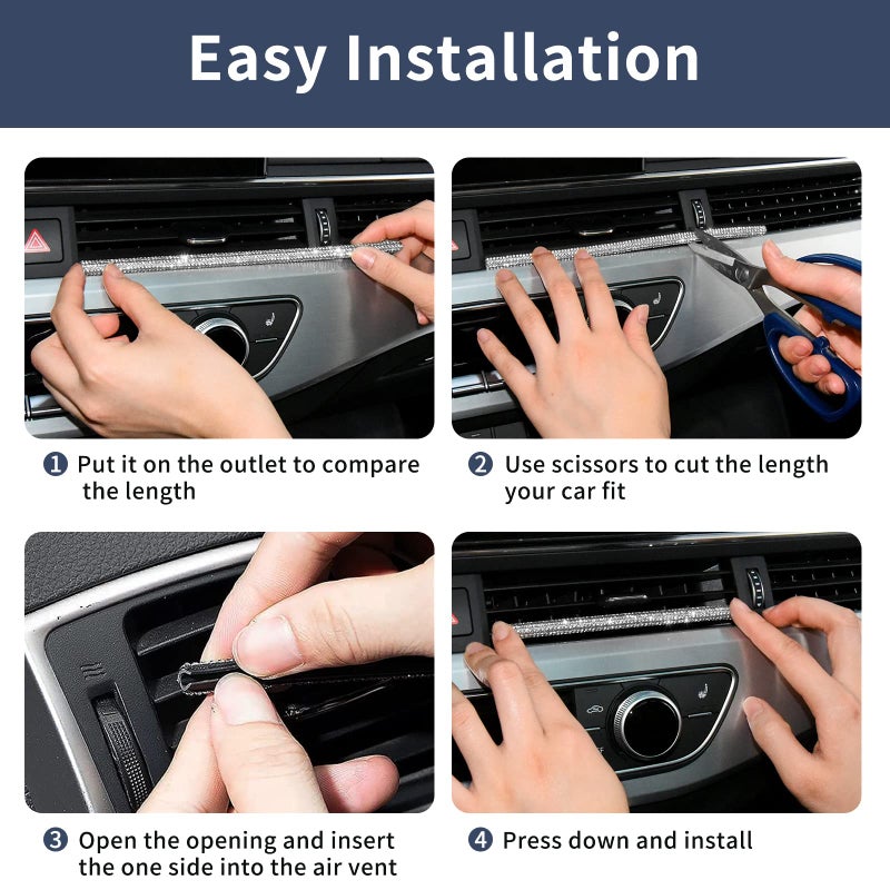 INSAUTO Bling Car Vent Outlet Trim,Bling Car Accessories for Women and Girls,10Pcs Rhinestone Car Air Conditioner Vent Decoration Strip(White) - Image 5