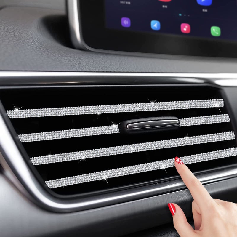 INSAUTO Bling Car Vent Outlet Trim,Bling Car Accessories for Women and Girls,10Pcs Rhinestone Car Air Conditioner Vent Decoration Strip(White) - Image 2