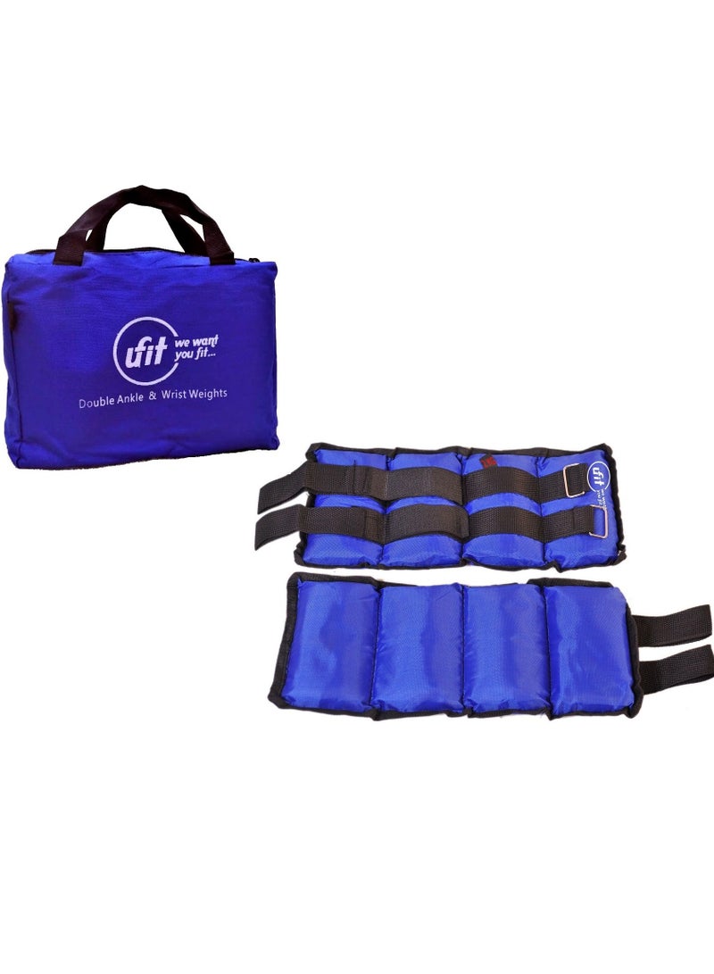 UFIT Double Ankle & Wrist Sand Weights With Carry Bag, Blue 4KG (2KG×2PCS) - Image 1