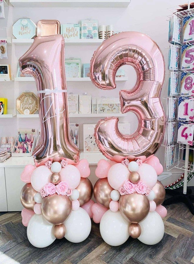 لافوار بالونات ذهبية وردية اللون تحمل الرقم 13، بالونات عملاقة مقاس 40 بوصة تحمل الرقم 13، مصنوعة من رقائق مايلر، مملوءة بالهيليوم، باللون الذهبي الوردي، مثالية لحفلات أعياد الميلاد الثالث عشر، واحتفالات الذكرى السنوية، وتزيين الحفلات. - Image 4