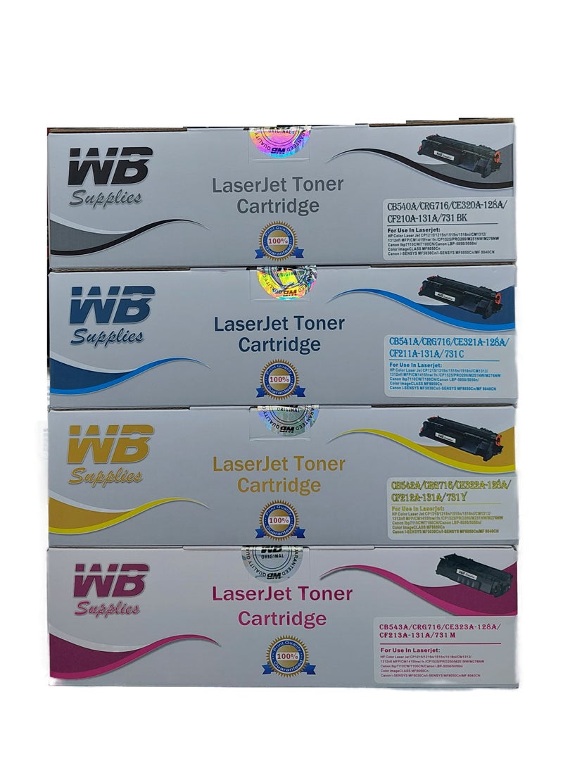 WB Compatible with 131A 128A 125A Color Toner Set  HP LaserJet Cp1210 1215 Cp1510 1515 1518 Cm1300 Cm1312Nfi Cm1415Fnw Cp1525Nw Mfpm276N M277 Printer 6Nw M2 51N (Black Cyan Yellow Magenta) - Image 1