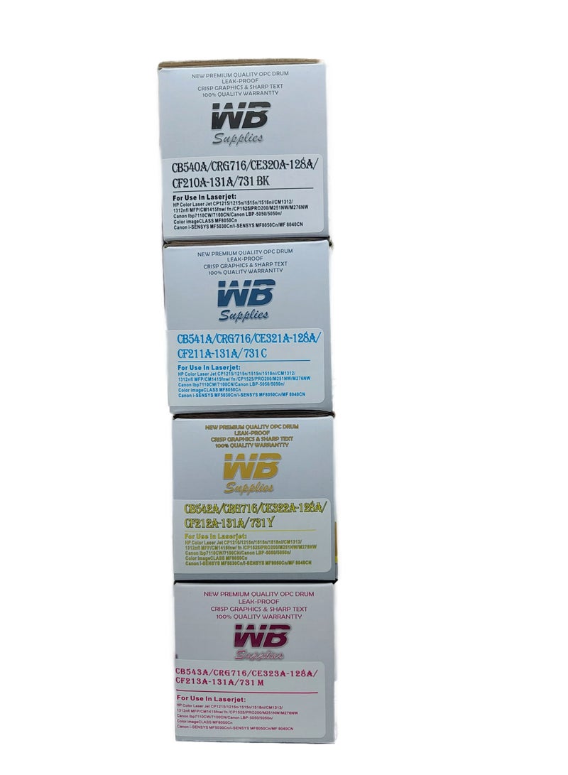 WB Compatible with 131A 128A 125A Color Toner Set  HP LaserJet Cp1210 1215 Cp1510 1515 1518 Cm1300 Cm1312Nfi Cm1415Fnw Cp1525Nw Mfpm276N M277 Printer 6Nw M2 51N (Black Cyan Yellow Magenta) - Image 2