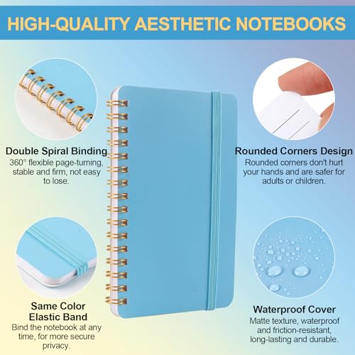 Azureal 6 PCS Small Spiral Notebook 4x6, Notebooks for Note Taking, Colorful Scheme Spiral Journal Notebook, Work Notebook Small Notebooks 4x6 with Strap, Cute Notebooks for Women 50Sheets/Note Books - Image 3
