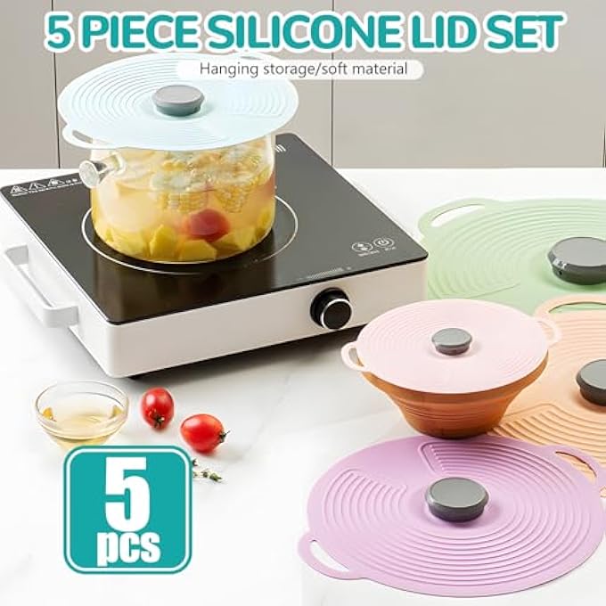 HIKKY Universal Lid For Pots Silicone Lids For Bowl Silicone Microwave Cover With 5 Sizes Reusable Heat Resistant 5 Pack Suction Lids Fits Cups Bowls Plates Pots Pans Skillets Stove Top Safe - Image 3