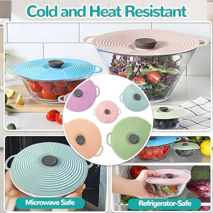 HIKKY Universal Lid For Pots Silicone Lids For Bowl Silicone Microwave Cover With 5 Sizes Reusable Heat Resistant 5 Pack Suction Lids Fits Cups Bowls Plates Pots Pans Skillets Stove Top Safe - Image 5