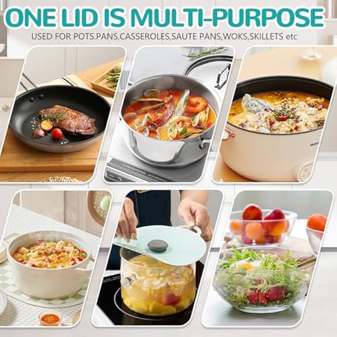 HIKKY Universal Lid For Pots Silicone Lids For Bowl Silicone Microwave Cover With 5 Sizes Reusable Heat Resistant 5 Pack Suction Lids Fits Cups Bowls Plates Pots Pans Skillets Stove Top Safe - Image 2