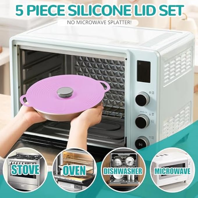 HIKKY Universal Lid For Pots Silicone Lids For Bowl Silicone Microwave Cover With 5 Sizes Reusable Heat Resistant 5 Pack Suction Lids Fits Cups Bowls Plates Pots Pans Skillets Stove Top Safe - Image 4
