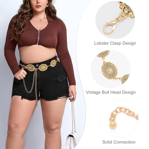 WHIPPY Women Concho Chain Belt Metal Link Western Cowgirl Turquoise Chain Belt for Dress - Image 3