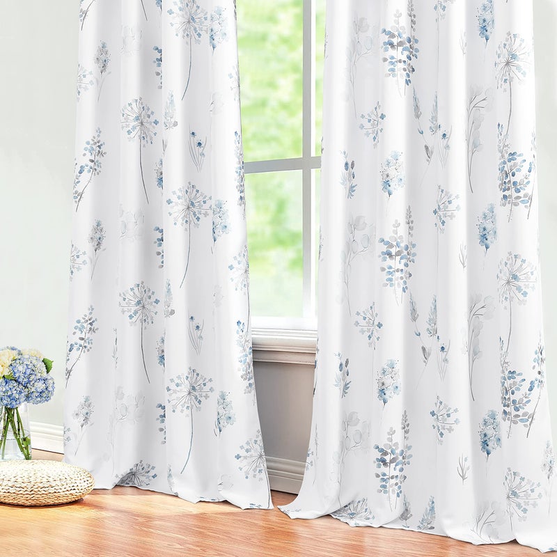 XTMYI Decorative Curtains 63 Inch Length for Bedroom 2 Panels Room Darkening 80 Blackout Calming Soothing Hydrangea Cornflower Unique Curtains  Drapes for Living Room 63 Inch LengthDusty Blue and Gray