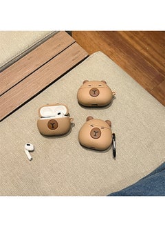 Cute Capybara Airpods Pro For Apple 2/3 Generation Wireless Bluetooth Headphone Shell Cartoon Protective Cover Capibara-Color:Three-dimensional Capybara + Hook-Applicable Models:Universal For AirPods 1/2 Generation