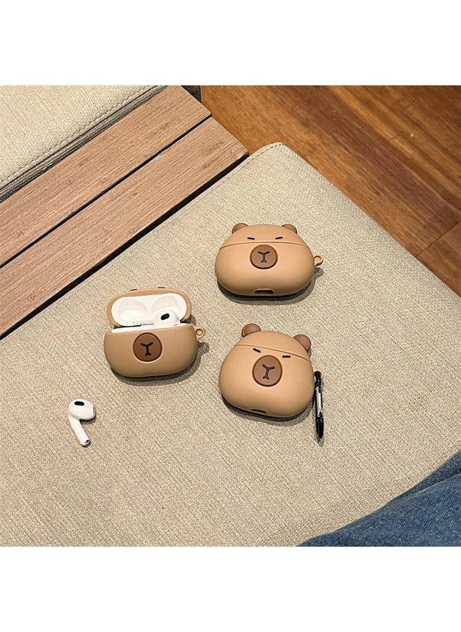Generic - Cute Capybara Airpods Pro For Apple 2/3 Generation Wireless Bluetooth Headphone Shell Cartoon Protective Cover Capibara-Color:Three-dimensional Capybara + Hook-Applicable Models:Universal For AirPods 1/2 Generation - Image 1