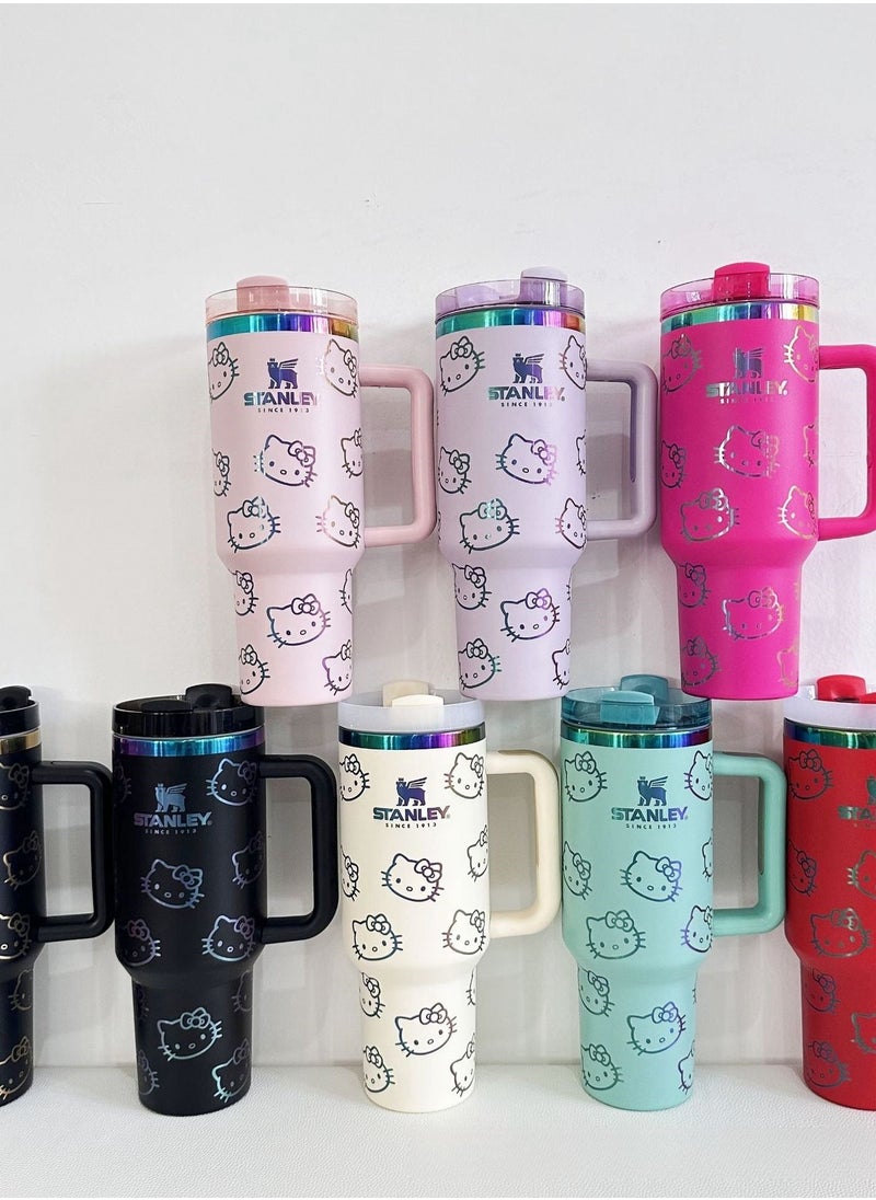 Quencher H2.0 FlowState Stainless Steel Vacuum Insulated Tumbler with Lid and Straw for Water, Iced Tea or Coffee, Smoothie and More, Hellokitty, 40 oz