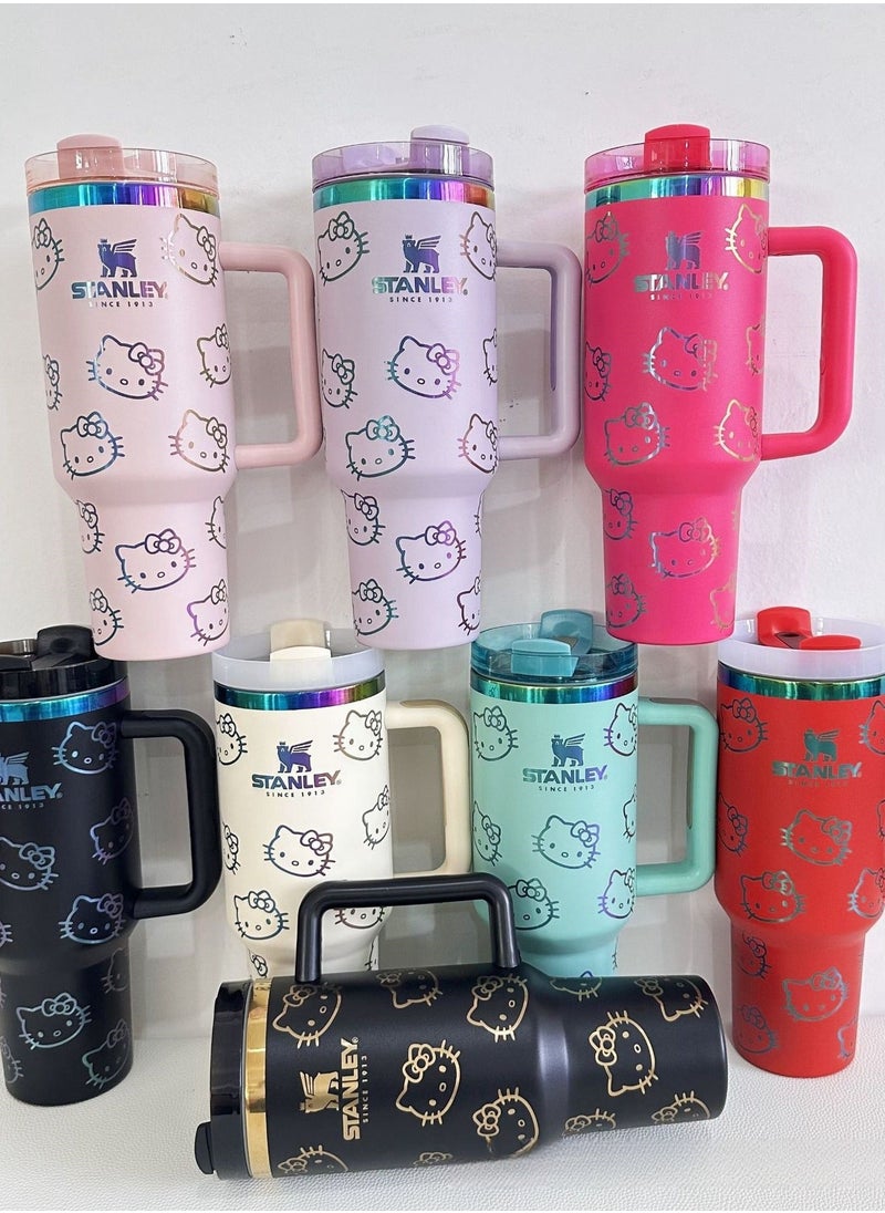 Quencher H2.0 FlowState Stainless Steel Vacuum Insulated Tumbler with Lid and Straw for Water, Iced Tea or Coffee, Smoothie and More, Hellokitty, 40 oz