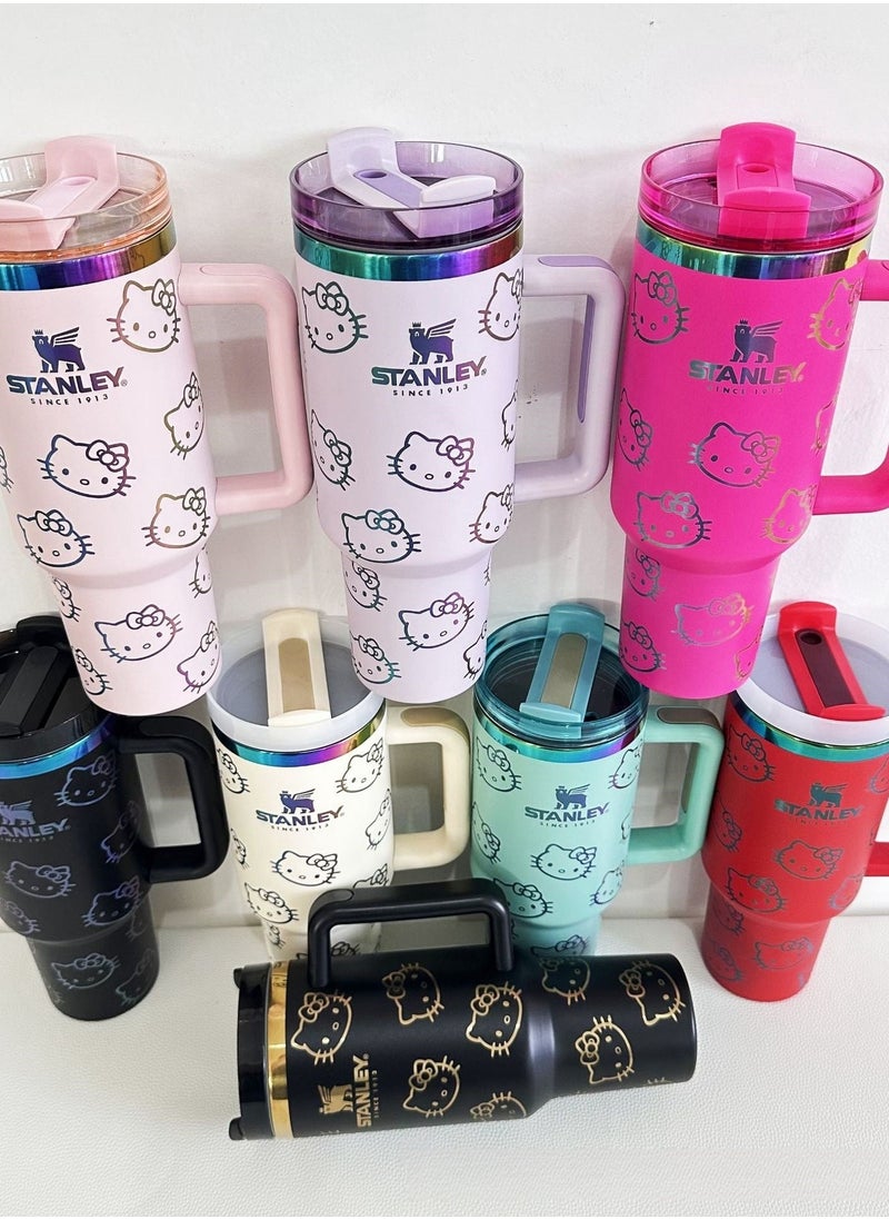 Quencher H2.0 FlowState Stainless Steel Vacuum Insulated Tumbler with Lid and Straw for Water, Iced Tea or Coffee, Smoothie and More, Hellokitty, 40 oz