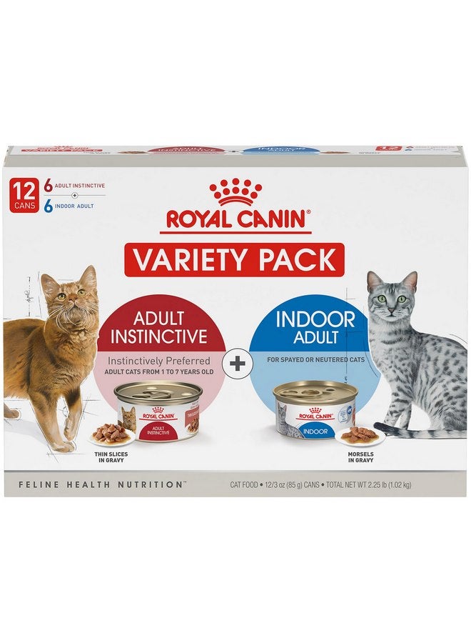 Royal Canin Feline Health Nutrition Indoor Adult & Adult Instinctive Wet Cat Food Variety Pack, Supports Healthy Digestion, Balanced Nutrition and Weight Management, 3 oz, 12 Pack - Image 1