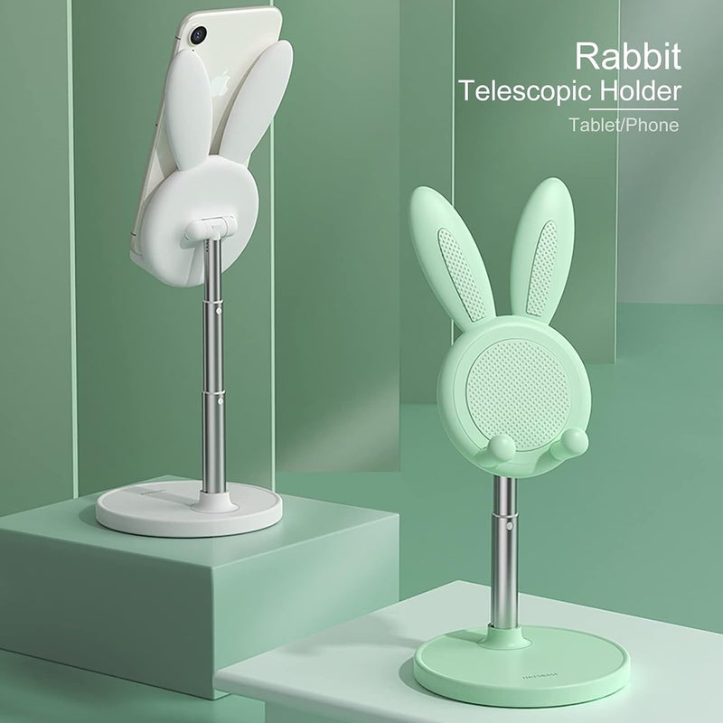 Oatsbasf Cell Phone Stand, Adjustable Cute Bunny Phone Stand for Desk, Kawaii Phone Holder Stand, Compatible with All Mobile Phones, iPhone, Kindle, Switch (Green) - Image 3