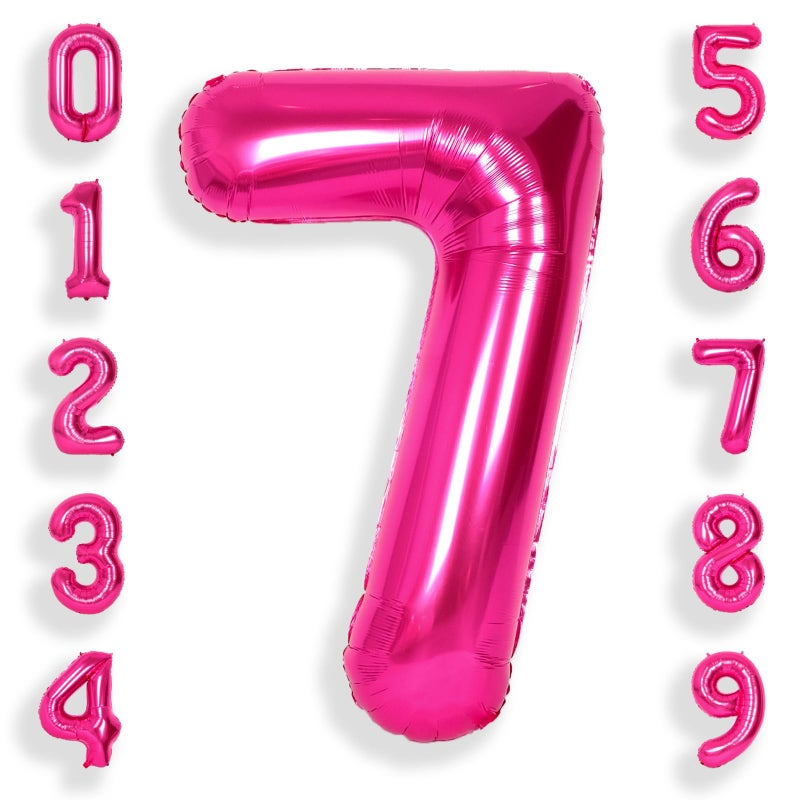 Suwen 40 Inch Hot Pink Large 7 Number Balloons Big Foil Helium Number Balloons 0-9 Jumbo Happy 7Th Mylar Birthday Party Decorations For Girl Anniversary Party Supplies - Image 1