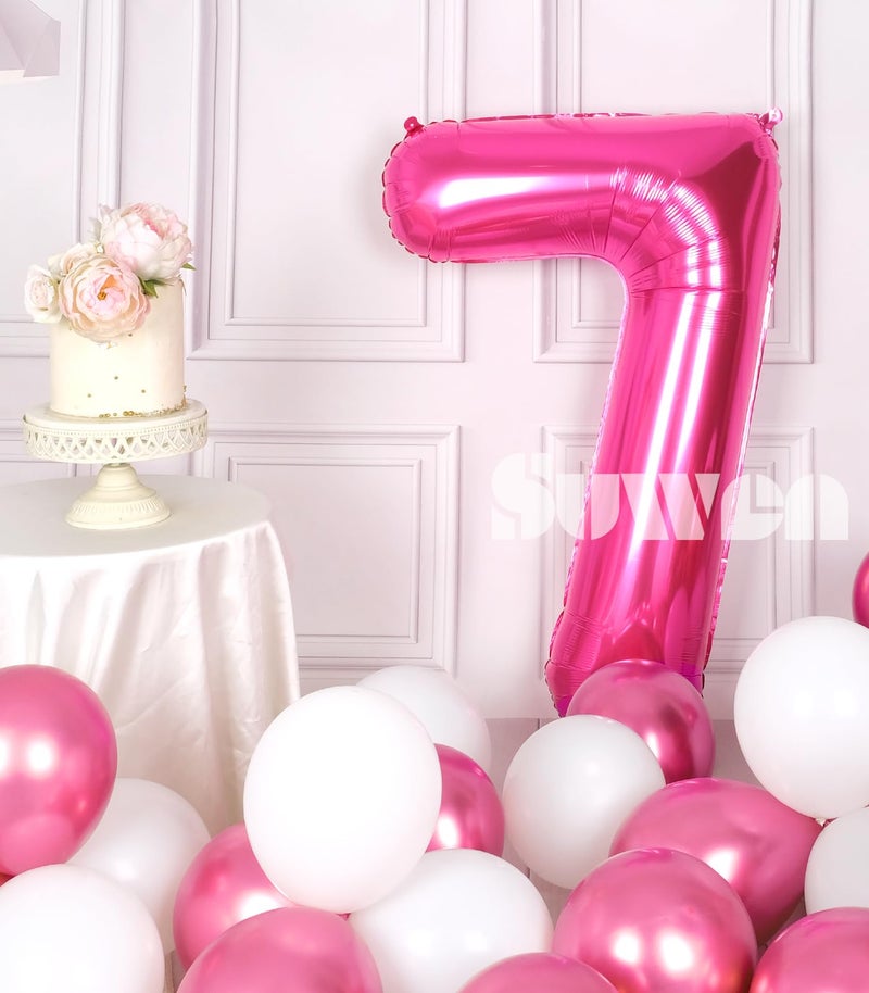 Suwen 40 Inch Hot Pink Large 7 Number Balloons Big Foil Helium Number Balloons 0-9 Jumbo Happy 7Th Mylar Birthday Party Decorations For Girl Anniversary Party Supplies - Image 3