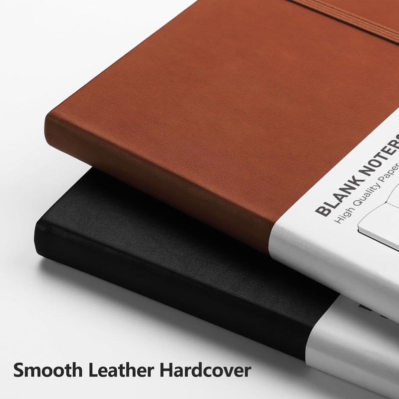 RETTACY Blank Journal Notebook, 2-Pack, 192 Pages per Pack, A5 Medium Size (5.7'' x 8.3''), Leather Hardcover, 100 GSM Thick Paper, for Sketching, Drawing, Painting (Black & Brown) - Image 4