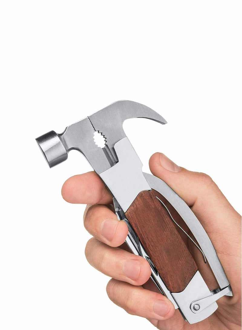 Zikra 14-in-1 Stainless Steel Multitool Solid Wood Lifesaving Hammer, Emergency Escape Tool With Knife, Plier, Screwdrivers, Saw, Fish Descaler, Wrench, Bottle Opener Perfect for Camping, Outdoors - Image 1