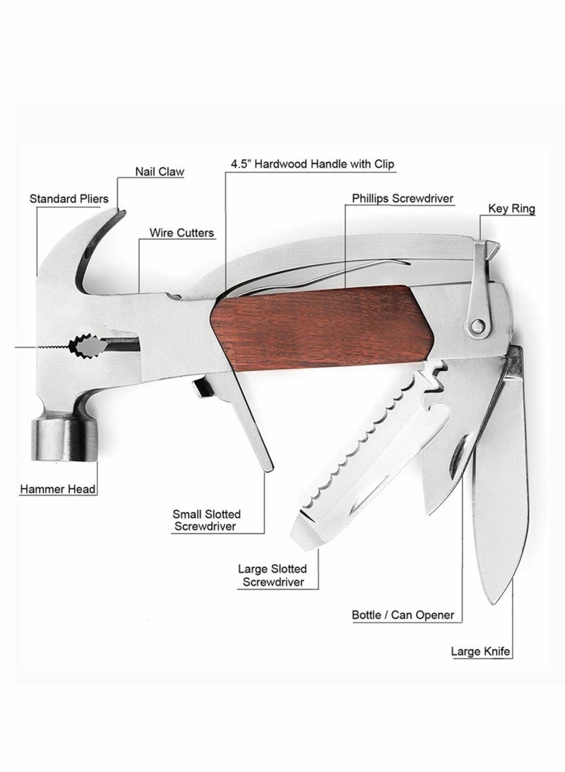 Zikra 14-in-1 Stainless Steel Multitool Solid Wood Lifesaving Hammer, Emergency Escape Tool With Knife, Plier, Screwdrivers, Saw, Fish Descaler, Wrench, Bottle Opener Perfect for Camping, Outdoors - Image 2