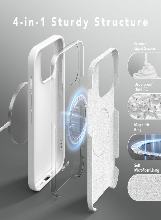 غونيز جراب GONEZ لهاتف iPhone 14 Pro، متوافق مع MagSafe، مع واقي شاشة + واقي عدسة الكاميرا، بطانة ناعمة من الألياف الدقيقة مقاومة للخدش، غطاء هاتف من السيليكون السائل المقاوم للصدمات، أبيض - Image 5