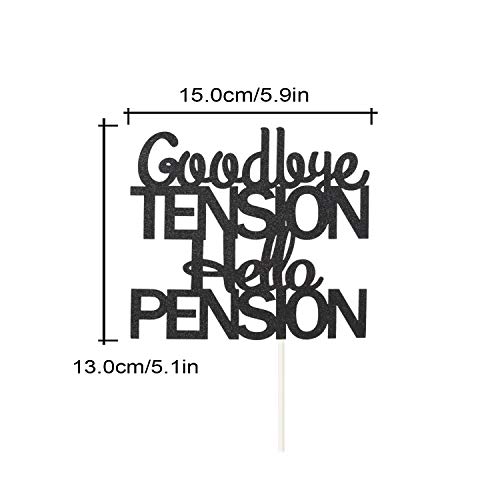 PANHUI PHOHUI HAVE A NICE TIME Goodbye Tension Hello Pension Cake Topper,Double Sided Black Glitter Happy Retirement Party Decorations Leaving Party Sign. - Image 2
