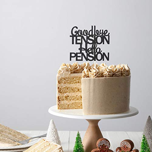 PANHUI PHOHUI HAVE A NICE TIME Goodbye Tension Hello Pension Cake Topper,Double Sided Black Glitter Happy Retirement Party Decorations Leaving Party Sign. - Image 3