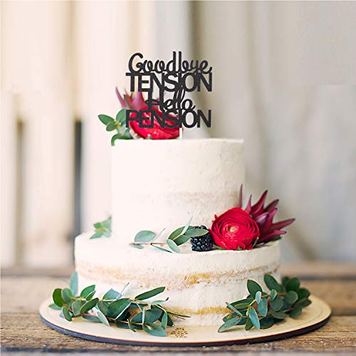 PANHUI PHOHUI HAVE A NICE TIME Goodbye Tension Hello Pension Cake Topper,Double Sided Black Glitter Happy Retirement Party Decorations Leaving Party Sign. - Image 4