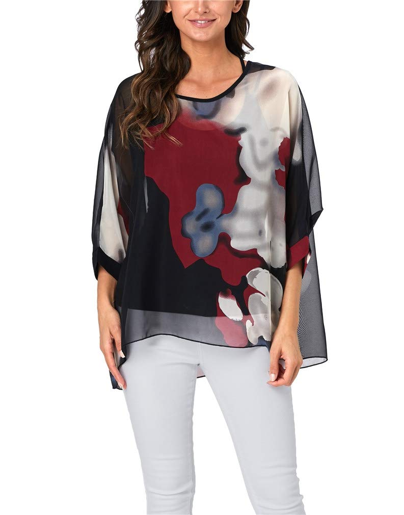 Vanbuy Womens Summer Printed Batwing Sleeve Top Chiffon Poncho Flowy Loose Sheer Blouse Shirt Tunic Z336-43-4333 - Image 2
