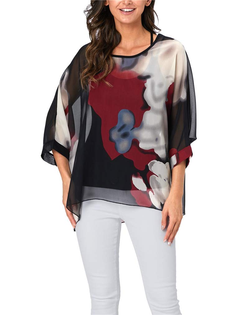 Vanbuy Womens Summer Printed Batwing Sleeve Top Chiffon Poncho Flowy Loose Sheer Blouse Shirt Tunic Z336-43-4333 - Image 3