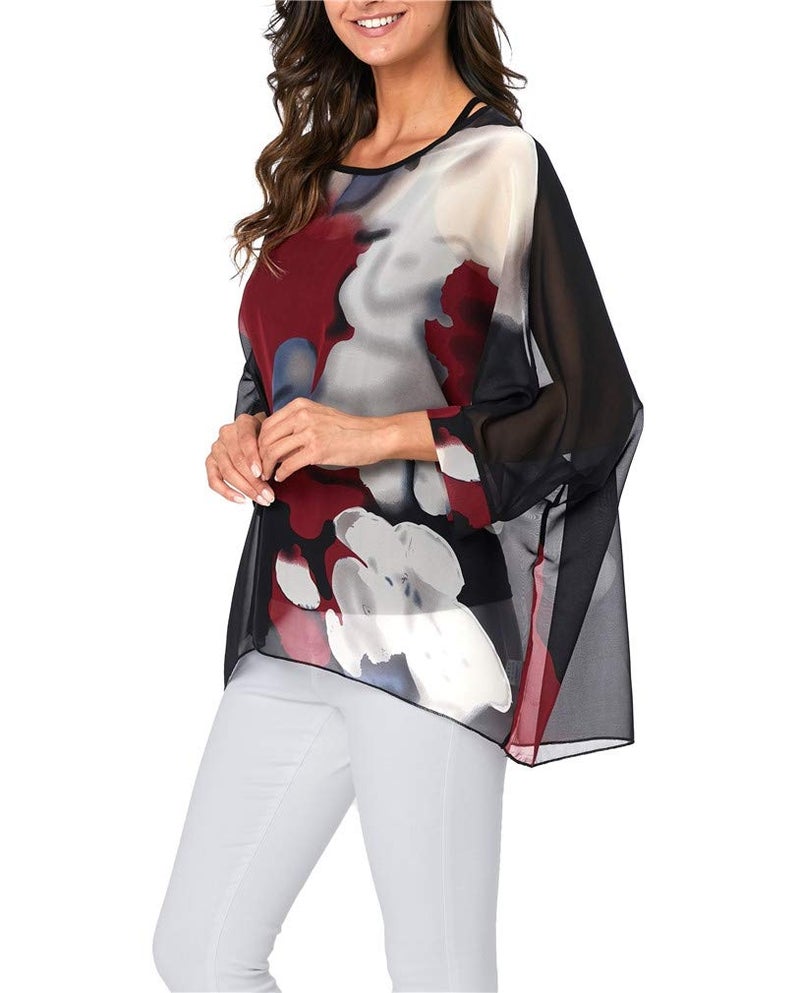Vanbuy Womens Summer Printed Batwing Sleeve Top Chiffon Poncho Flowy Loose Sheer Blouse Shirt Tunic Z336-43-4333 - Image 4