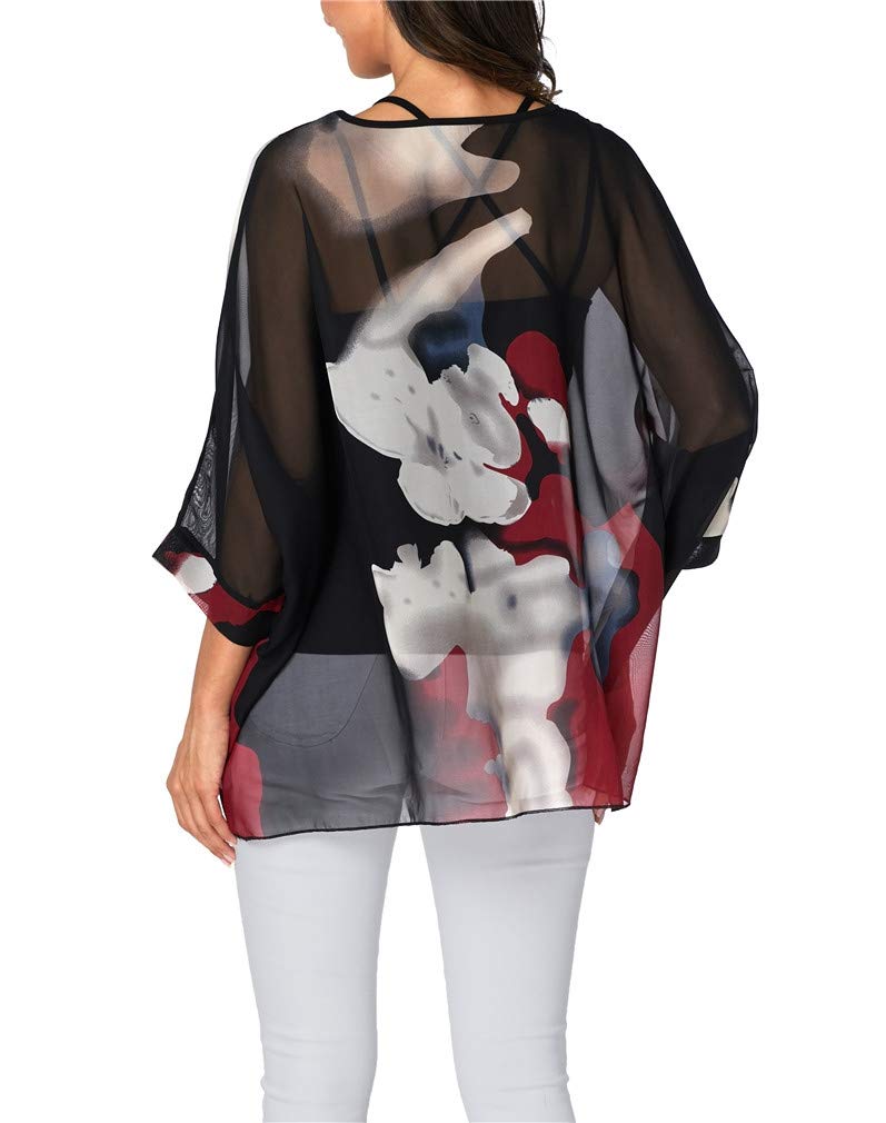 Vanbuy Womens Summer Printed Batwing Sleeve Top Chiffon Poncho Flowy Loose Sheer Blouse Shirt Tunic Z336-43-4333 - Image 5