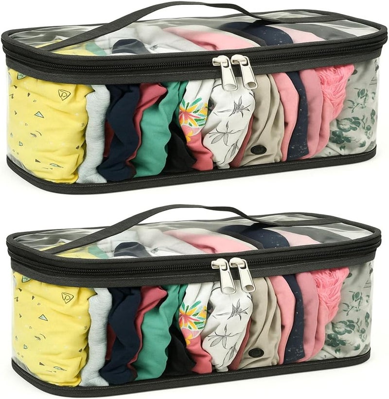 GROFFY Plastic Drawer Organizers for Underwear, Innerwear Legging Dupatta Storage Organizer Bag Pouch, Wardrobe Organizer and Space Saver,Undergarment Organiser (SET OF 2), Clear - Image 1