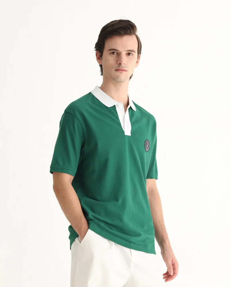 Rare Rabbit Men's Contrasting Collar Applique Badge Polo