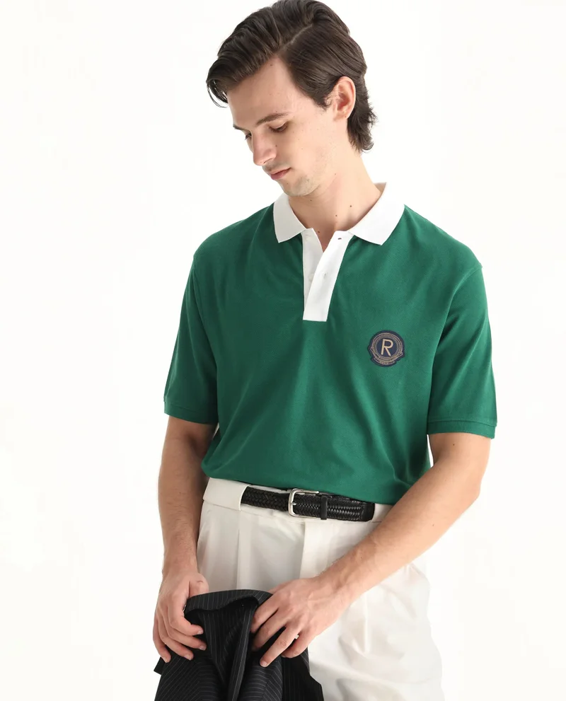 Rare Rabbit Men's Contrasting Collar Applique Badge Polo