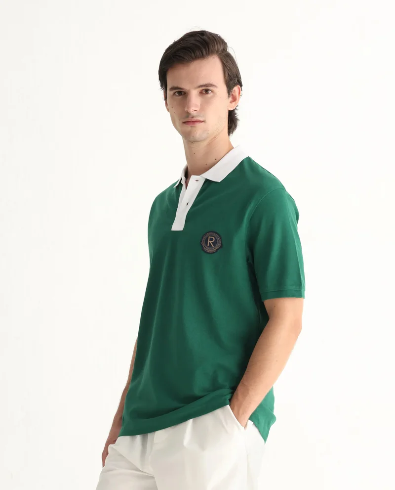 Rare Rabbit Men's Contrasting Collar Applique Badge Polo