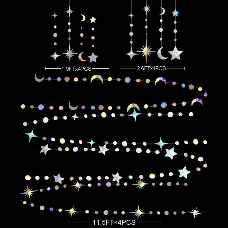 pinkblume Iridescent Star Moon Circle Dot Garland Party Decoration Kit Hanging Crescent and Twinkle Little Star Streamer Bunting Banner for Kids First Birthday Ramadan EID Mubarak Baby Shower Wedding Decor - Image 2