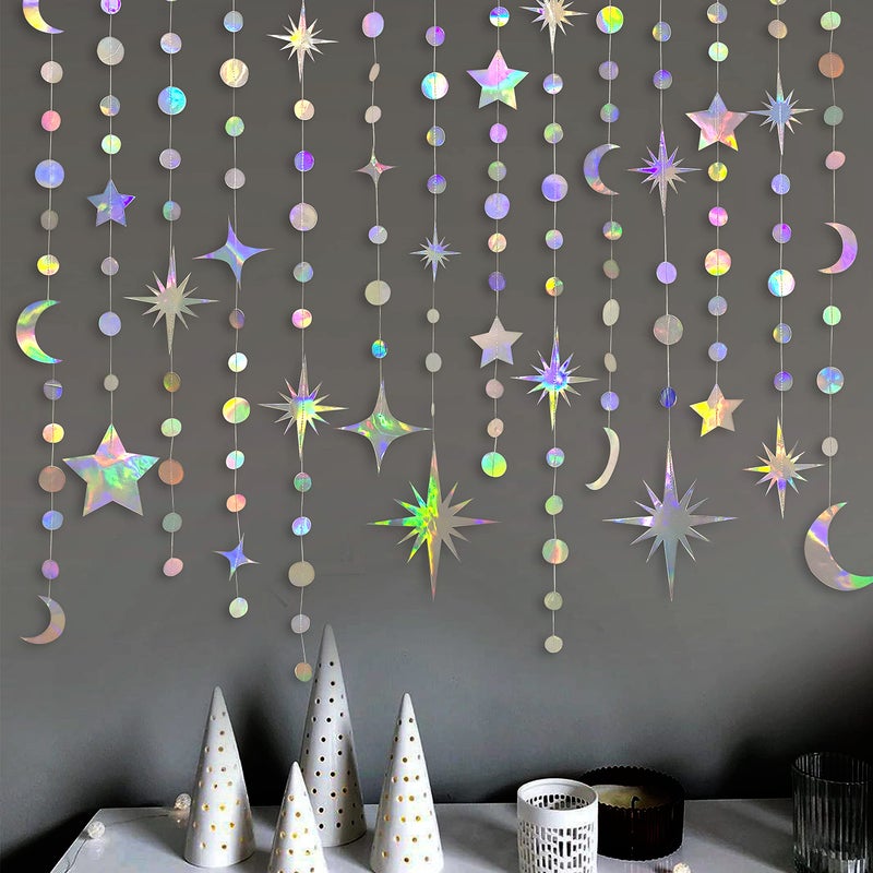pinkblume Iridescent Star Moon Circle Dot Garland Party Decoration Kit Hanging Crescent and Twinkle Little Star Streamer Bunting Banner for Kids First Birthday Ramadan EID Mubarak Baby Shower Wedding Decor - Image 4