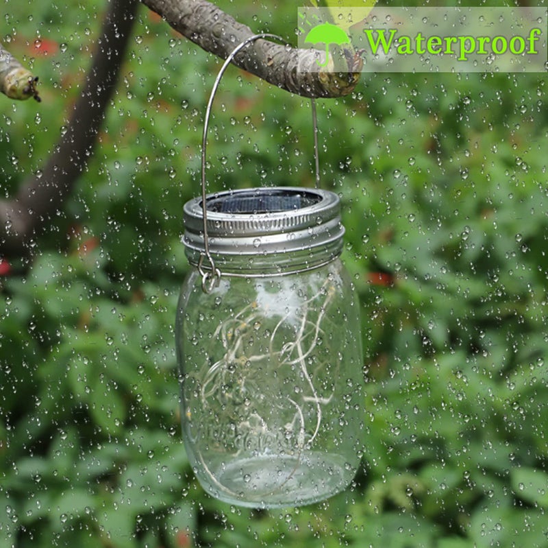 SmilingTown Solar Mason Jar Lights 10 Pack 20 LED Waterproof Outdoor Fairy Firefly String Light Lids with 10 Hangers Rust Resist for Patio Lawn Garden Wedding Lantern Decor No Jars (Warm White) - Image 5