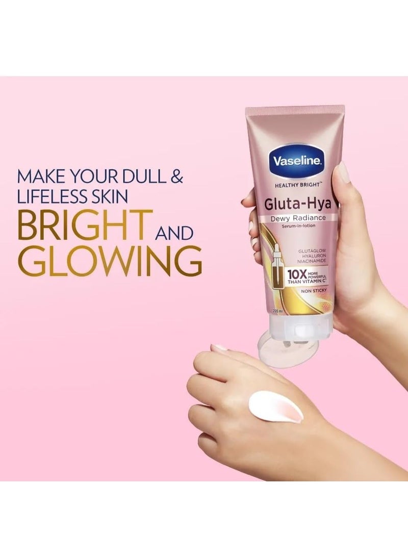 Vaseline Healthy Bright Gluta-Hya Serum Burst Lotion Dewy Radiance 330ml x3 Pack Advanced GlutaGlow Hyaluron Niacinamide Brightening Body Lotion For Bright Glowing Smooth Even Tone Skin Deep Moisturizing Hydrating Lightweight Non Sticky Fast Absorbing Daily Body Care For Women. - Image 3